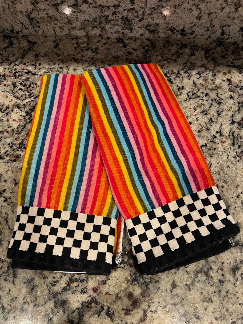 MacKenzie-Childs Calypso Stripe Hand Towels - Set of 2. Great used condition.